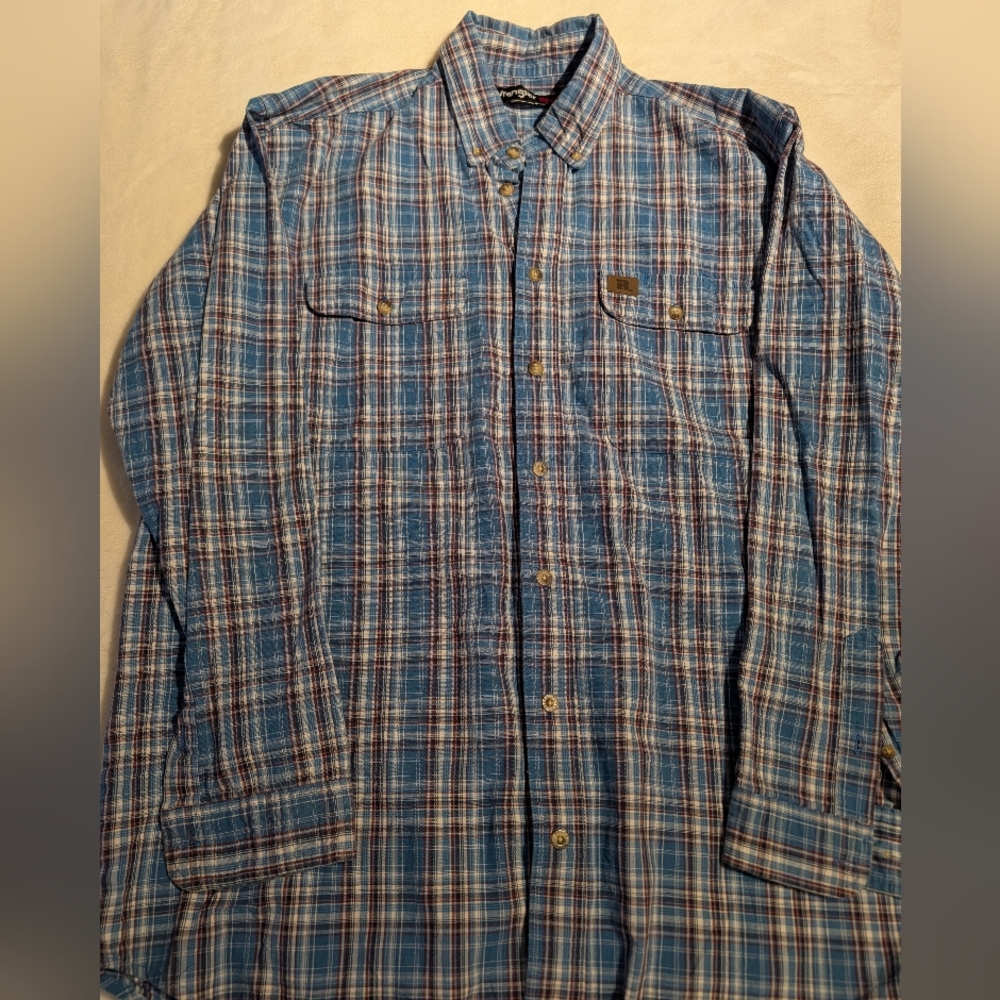 Men's Wrangler Riggs Workwear Blue Plaid Shirt. Xl